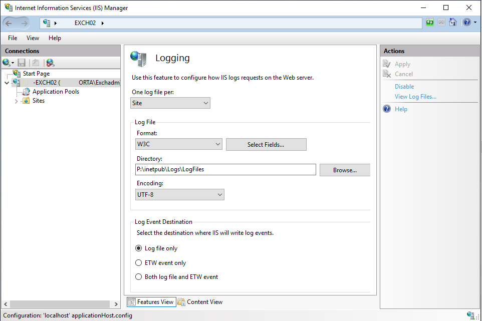 Exchange IIS Log Path Change
