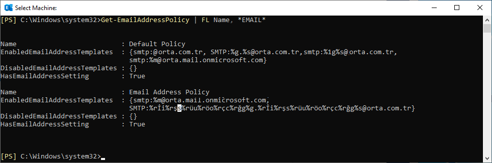 Exchange Email Address Policy