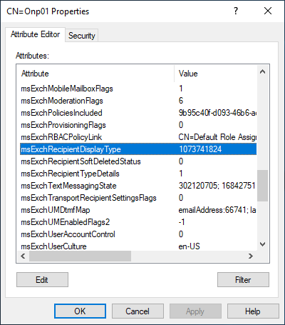 Exchange Onpremise User msExchRemoteRecipientType