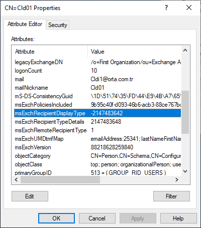 Office365 User msExchRemoteRecipientType