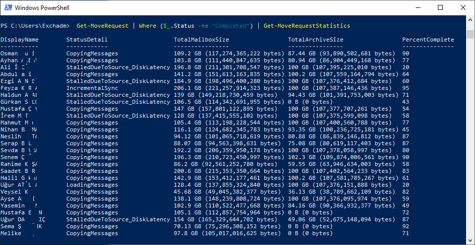 Office365 Hybrid MoveRequestStatistics