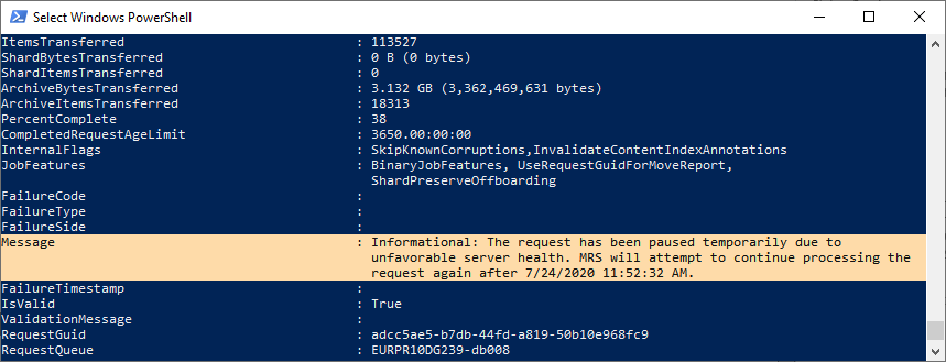The request has been paused temporarily due to unfavorable server health