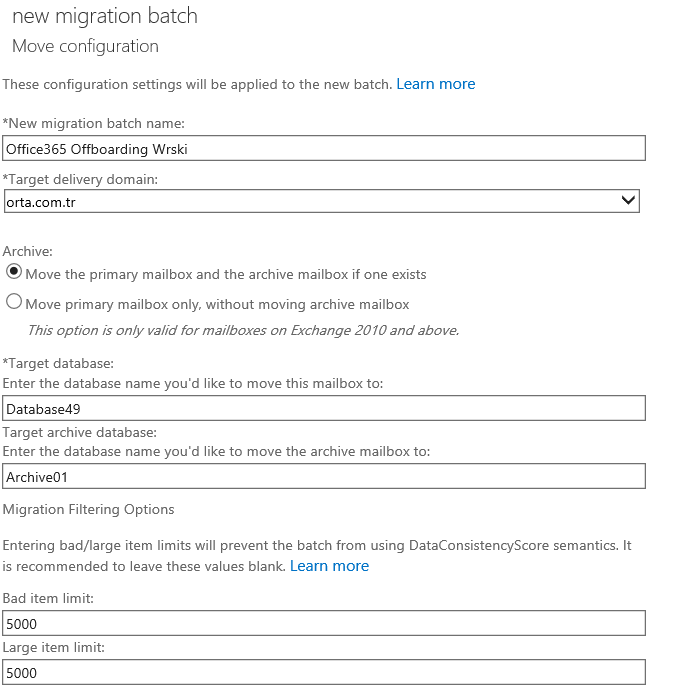 Office365 Offboarding Migration Move Configuration