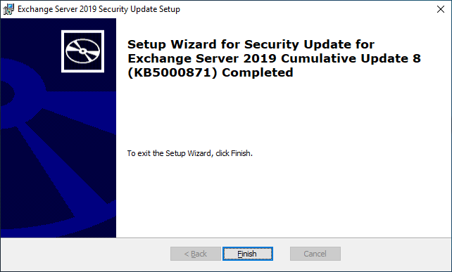 Exchange Server 2019 CU8 KB5000871 Completed