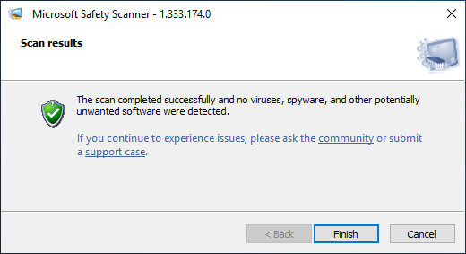 Microsoft Anti-Malware Safety Scan Results